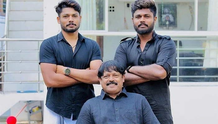 Sanju Samson with his brother Saly Samson and his father Samson Viswanath in a family photoshoot.